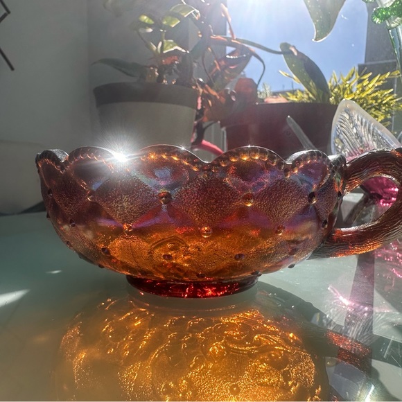 Indiana Carnival Glass Quilted Poppy Smoky Amethyst Nappy Dish - 5” - Picture 3 of 3